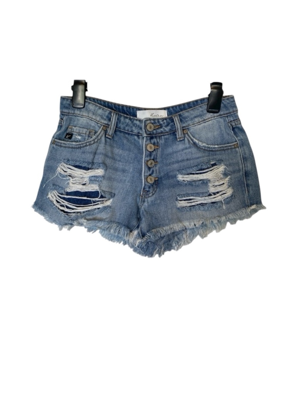 Kancan Mid Rise Distressed Denim Shorts